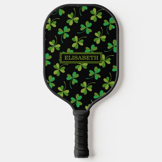 Palas De Pickleball Patrón de Shamrock corto Nombre personalizado verd (Anverso)