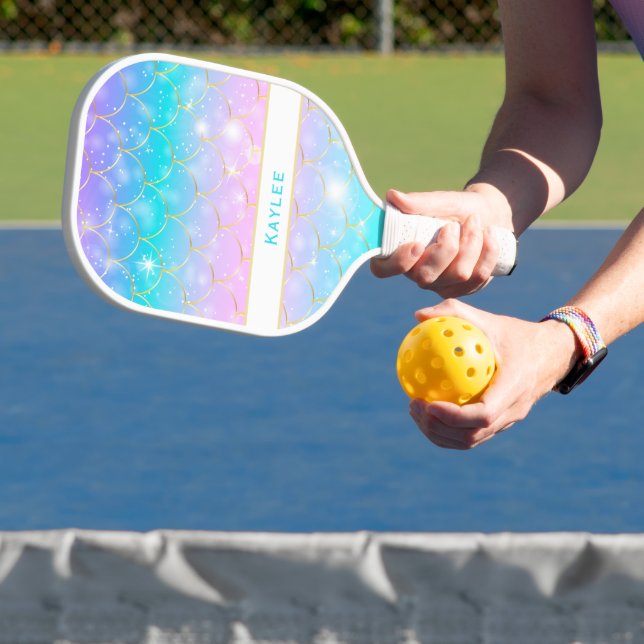 Palas De Pickleball Patrón de sirena, monograma personalizado de Chica (in situ)