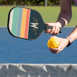 Palas De Pickleball patrón de Stripe de color vintage monogramado de l