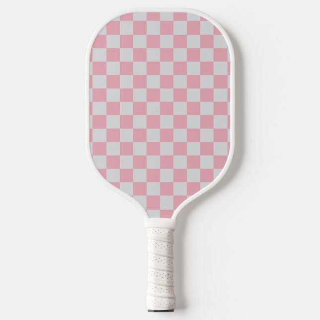 Palas De Pickleball Patrón de tablero de cheques rosados + grises (Anverso)