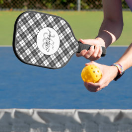 Palas De Pickleball Patrón de Tartán Navidades Monograma blanco negro
