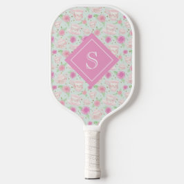 Palas De Pickleball Patrón de tazas de té rosado floral giratoria pers