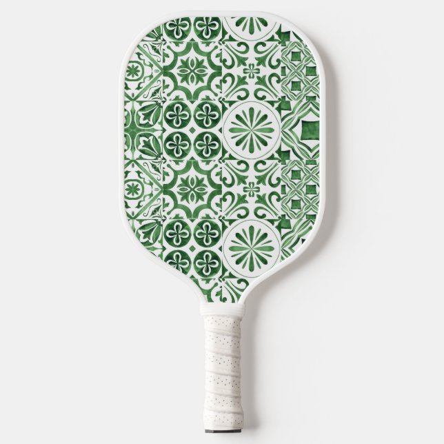 Palas De Pickleball Patrón de tejas verdes - diversión mediterránea (Anverso)