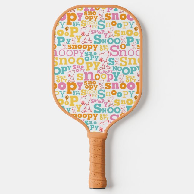 Palas De Pickleball Patrón de texto Snoopy Pastel (Anverso)