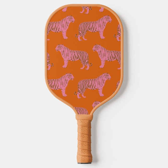 Palas De Pickleball Patrón de tigre ligero en rosa vibrante y Naranja (Anverso)