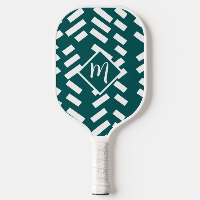 Palas De Pickleball Patrón diagonal rayado minimalista, monograma (Anverso)
