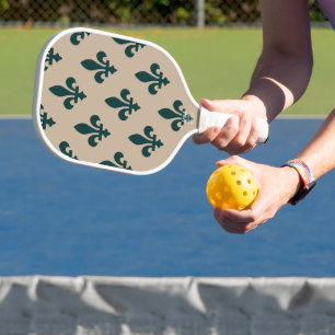 Palas De Pickleball Patrón Flor de Lis, Verde Real Francés sobre Crema