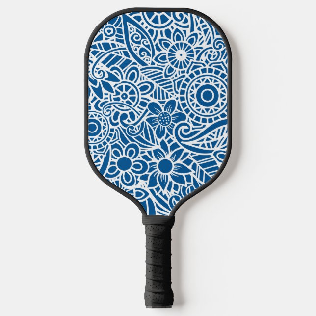Palas De Pickleball Patrón floral abstracto azul y blanco Hawai (Anverso)