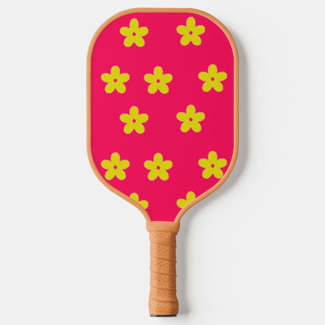 Palas De Pickleball Patrón floral amarillo en rosa (Anverso)