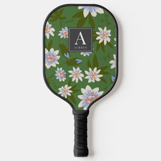 Palas De Pickleball Patrón floral blanco verde (Anverso)