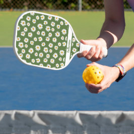 Palas De Pickleball Patrón floral Boho Daisy verde Nombre 