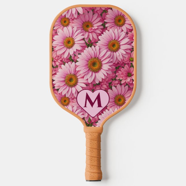 Palas De Pickleball Patrón floral de margaritas rosa retro (Anverso)