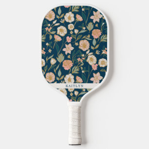 Palas De Pickleball Patrón floral dorado de bonito Nombre personaliz