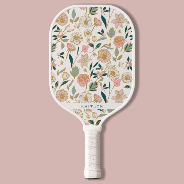 Palas De Pickleball Patrón floral dorado de bonito | Nombre personaliz (Subido por el creador)