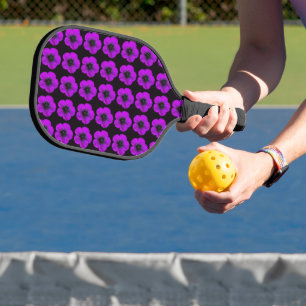 Palas De Pickleball Patrón floral morado de geranio en negro