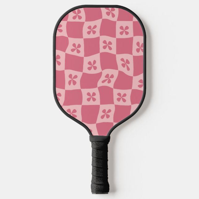 Palas De Pickleball Patrón floral retro-rosado controlado (Anverso)