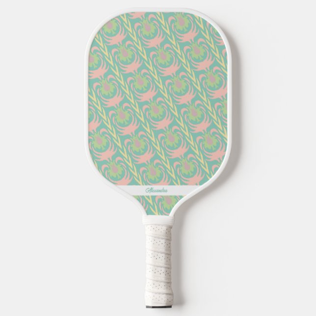 Palas De Pickleball Patrón folicular floral de boho rosa verde persona (Anverso)