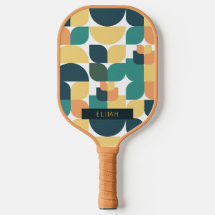 Palas De Pickleball Patrón geométrico retro amarillo y verde