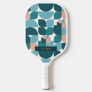 Palas De Pickleball Patrón geométrico retro azul y rosa