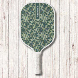 Palas De Pickleball Patrón geométrico verde y amarillo Monograma moder