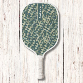 Palas De Pickleball Patrón geométrico verde y amarillo Monograma moder