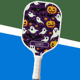 Palas De Pickleball Patrón Halloween Nombre Bats Boo Ghost Purple Guay