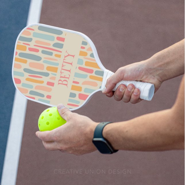 Palas De Pickleball Patrón moderno de guijarros de mediados de siglo (Personalized Pickleball Paddle)