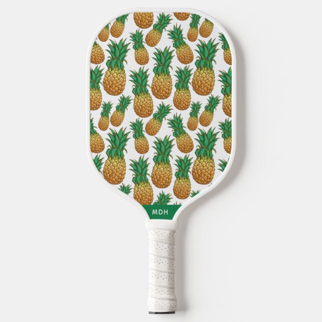 Palas De Pickleball Patrón Monograma de piña personalizado (Anverso)