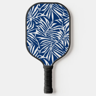 Palas De Pickleball Patrón Repetidor De Hoja Tropical Blanca Y Azul