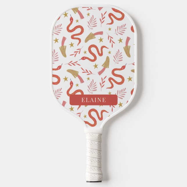 Palas De Pickleball Patrón rojo de serpiente y hongo blanco (Anverso)