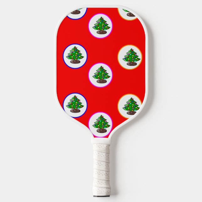 Palas De Pickleball patrón rojo del árbol de Navidad (Anverso)