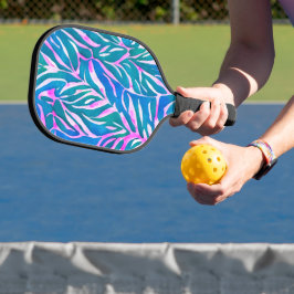 Palas De Pickleball Patrón rosa Azul Leafy Tropical
