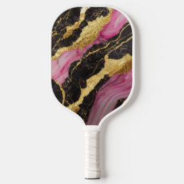 Palas De Pickleball Patrón rosa de mármol negro con oro