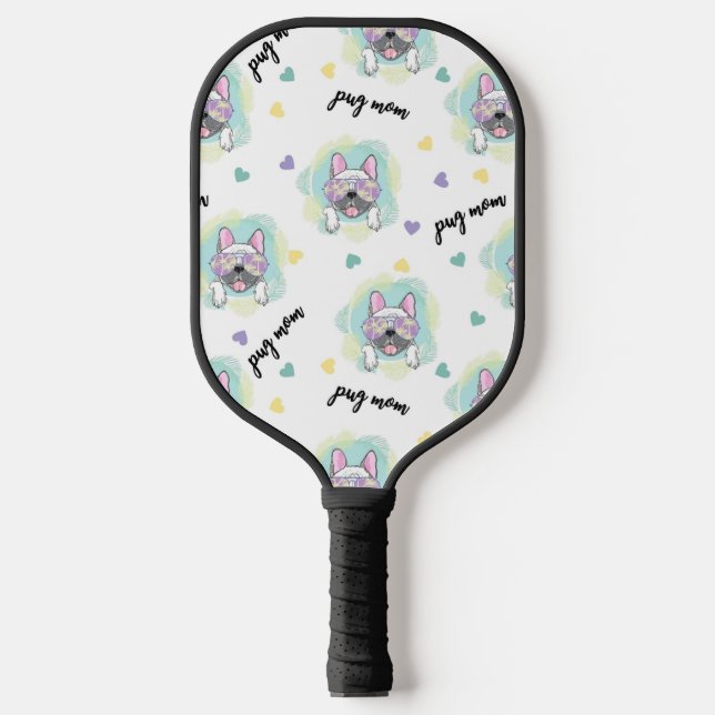 Palas De Pickleball Patrón Tropical De Pug (Anverso)