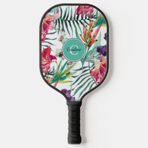 Palas De Pickleball Patrón tropical estilo isla con monograma