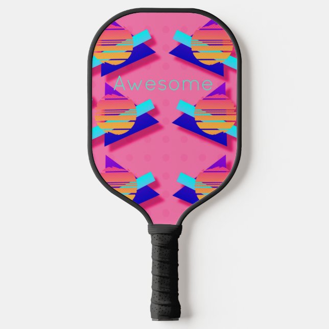 Palas De Pickleball Patrones de triángulo de Neon Memphis rosados (Anverso)