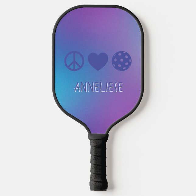 Palas De Pickleball "Paz, amor, pelota" Personalizado Blue Purple (Anverso)