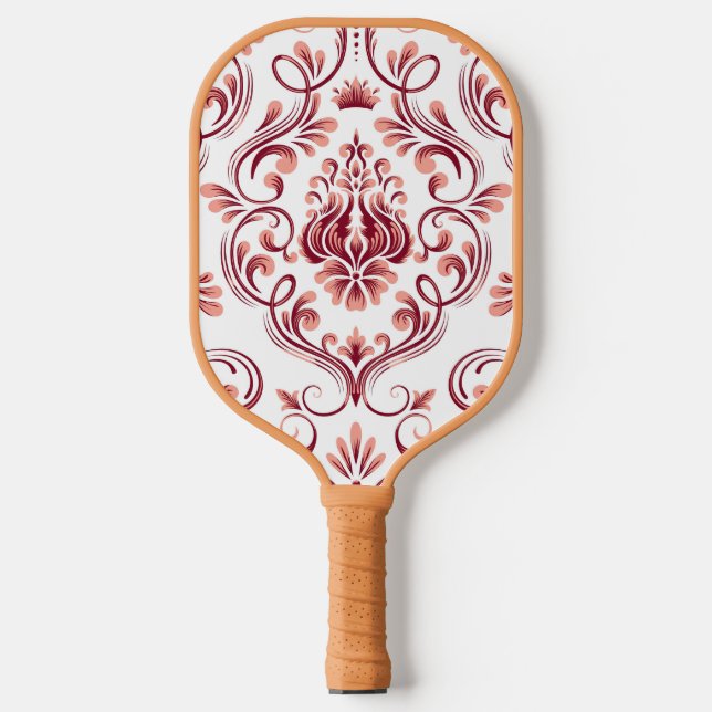 Palas De Pickleball Peach Burgundy and White Damask Floral (Anverso)
