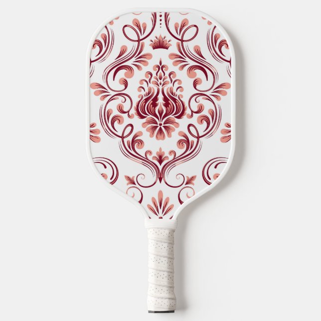 Palas De Pickleball Peach Burgundy and White Damask Floral (Anverso)