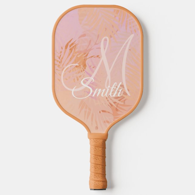 Palas De Pickleball Peach Fuzz Tropical Leaves regalo personalizado (Anverso)