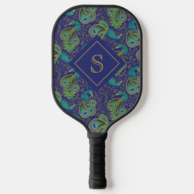 Palas De Pickleball Peacock Paisley Royal Blue Monogram (Anverso)