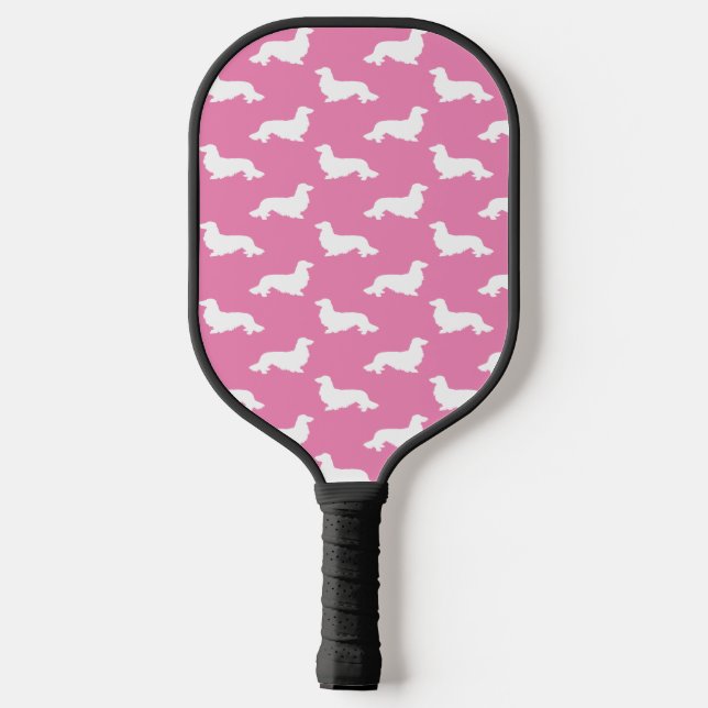 Palas De Pickleball Pelo largo Dachshund Pickleball amoroso rosado (Reverso )