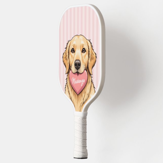 Palas De Pickleball Perro Bonito Personalizado con Corazón Rosa (Izquierda)