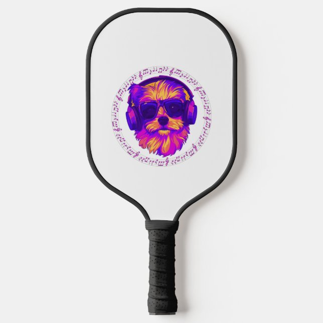 Palas De Pickleball perro con auriculares perro con gafas (Anverso)