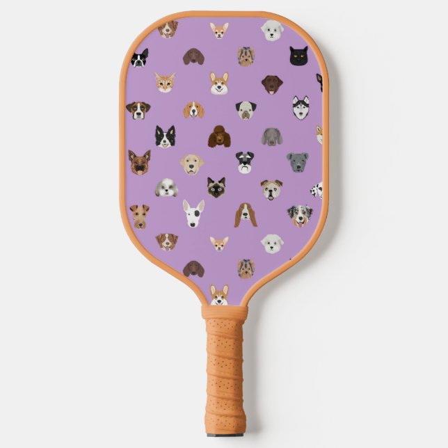 Palas De Pickleball Perro Cute Rostros Morado (Anverso)