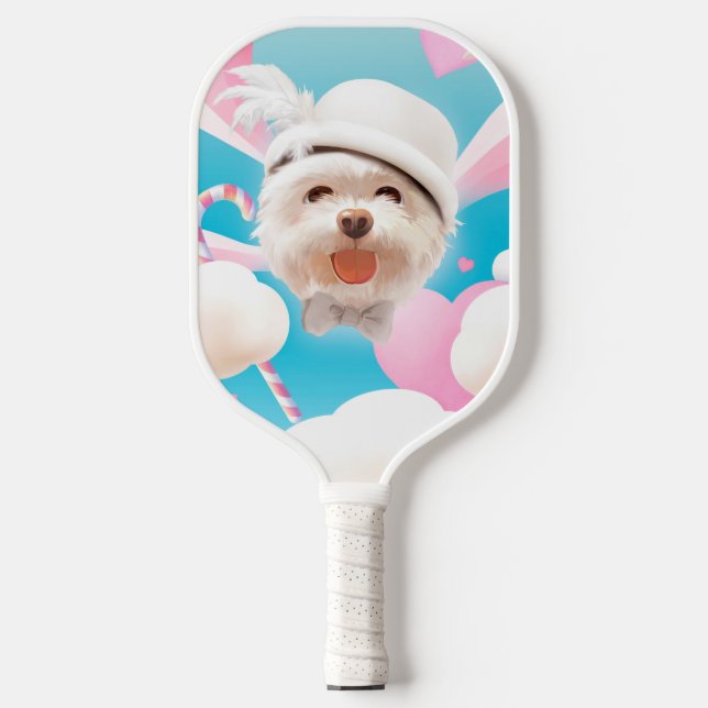 Palas De Pickleball Perro esponjoso con Gorra blanco (Anverso)