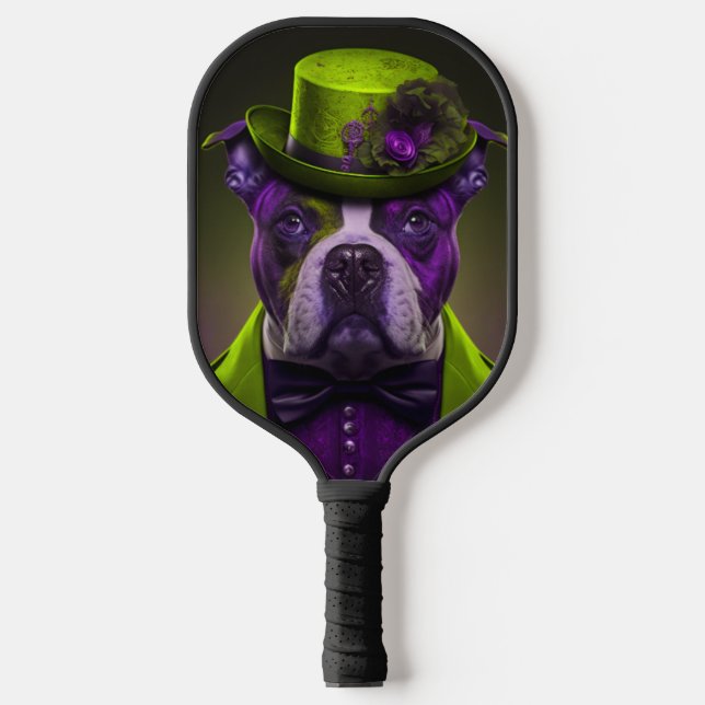 Palas De Pickleball Perro morado verde Steampunk Tophat (Anverso)