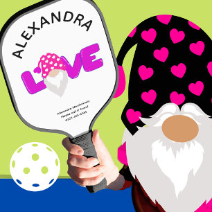 Palas De Pickleball Personaliza el amor Gnome Corazón rosa Púrpura
