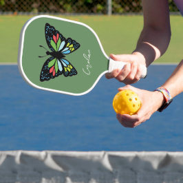 Palas De Pickleball Personaliza hermosa mariposa con ala colorida