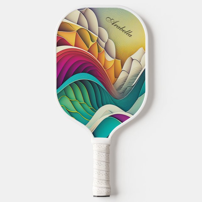 Palas De Pickleball Personalizable Coloridas olas abstractas y montaña (Anverso)
